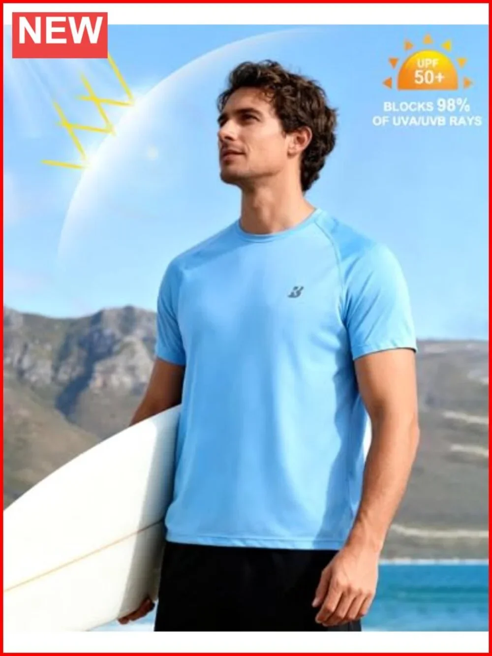 Men's UPF 50+ Rash Guard Shirt Quick Dry UV Sun Protection Swim Tee